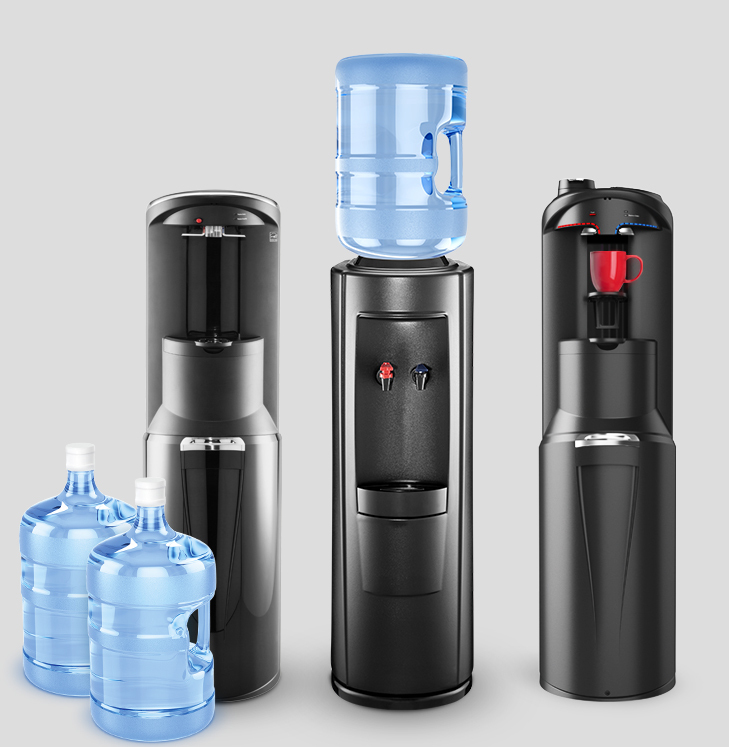 Bottled water dispensers and coolers for homes and businesses